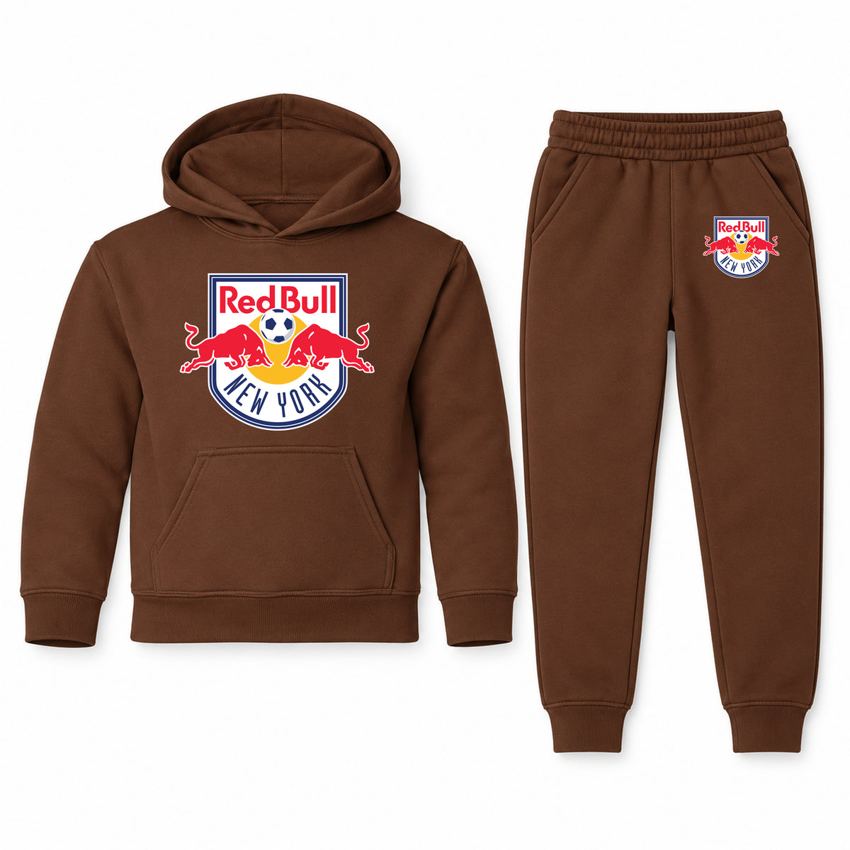 New York Red Bulls FC youth hoodie jogger set, Brown, Youth Large ages 10–12