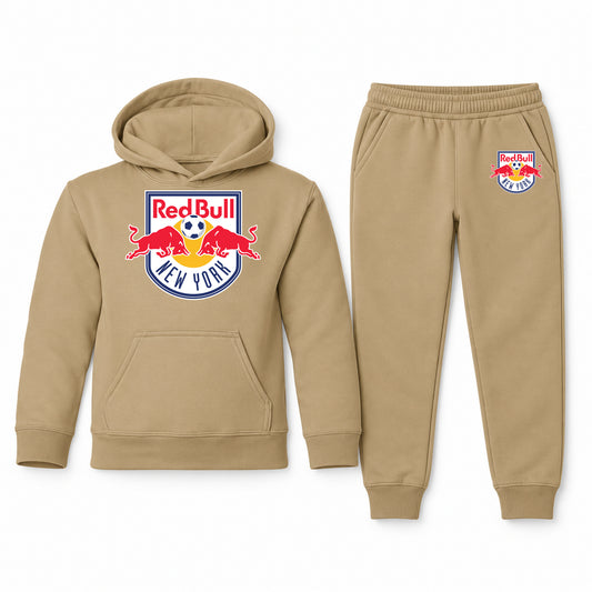 New York Red Bulls FC youth hoodie jogger set, Khaki, Youth Large ages 10–12