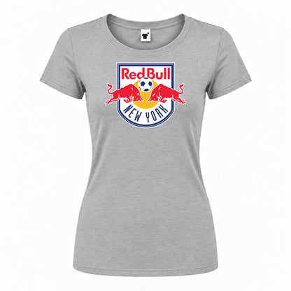 Women's New York Red Bulls FC Round Neck T-Shirt — Grey — original logo on current Drive garment