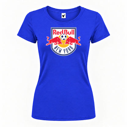 Women's New York Red Bulls FC Round Neck T-Shirt — Royal Blue — original logo on current Drive garment
