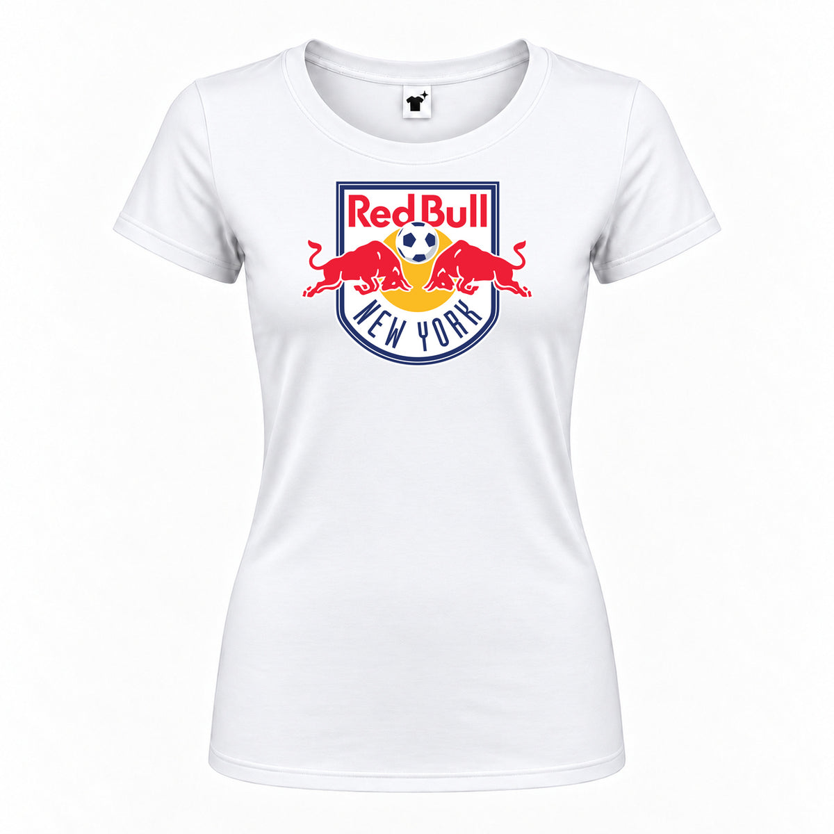 Women's New York Red Bulls FC Round Neck T-Shirt — White — original logo on current Drive garment