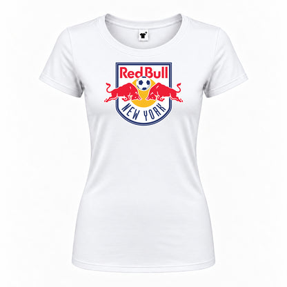 Women's New York Red Bulls FC Round Neck T-Shirt — White — original logo on current Drive garment