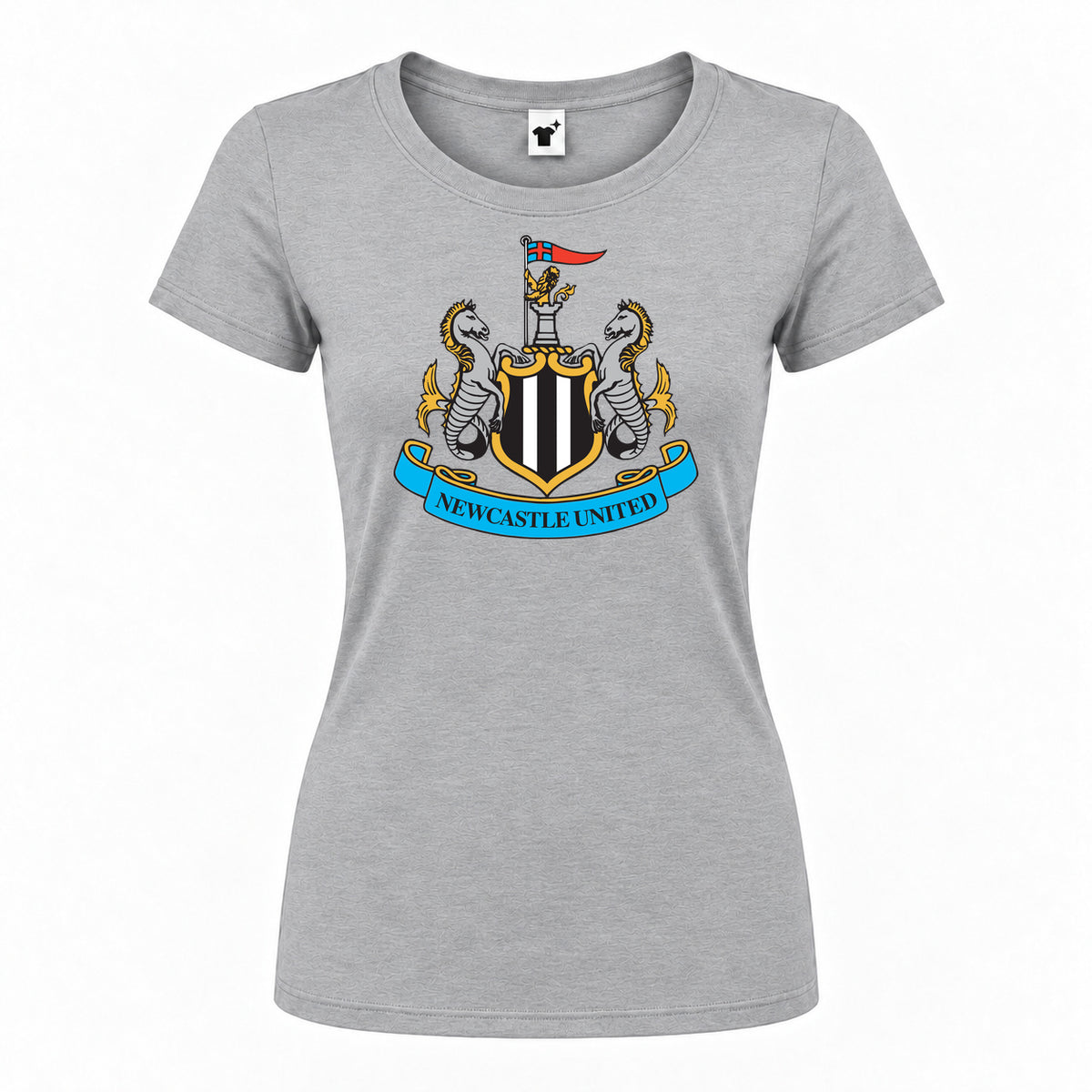 Women's Newcastle United FC Round Neck T-Shirt — Grey — original logo on current Drive garment