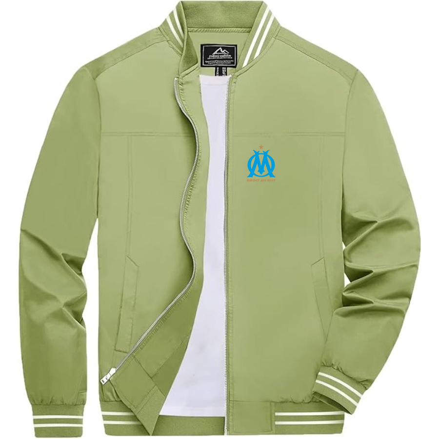 Men’s   Olympique de Marseille FC -  Lightweight Zip-Up Bomber Jacket with Ribbed Collar and Cuffs - Versatile Casual Outerwear