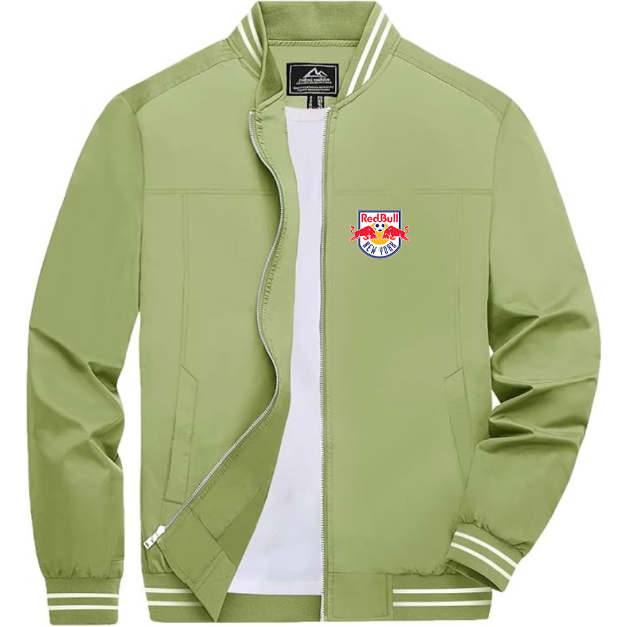 Men’s   New York Red Bulls FC -  Lightweight Zip-Up Bomber Jacket with Ribbed Collar and Cuffs - Versatile Casual Outerwear