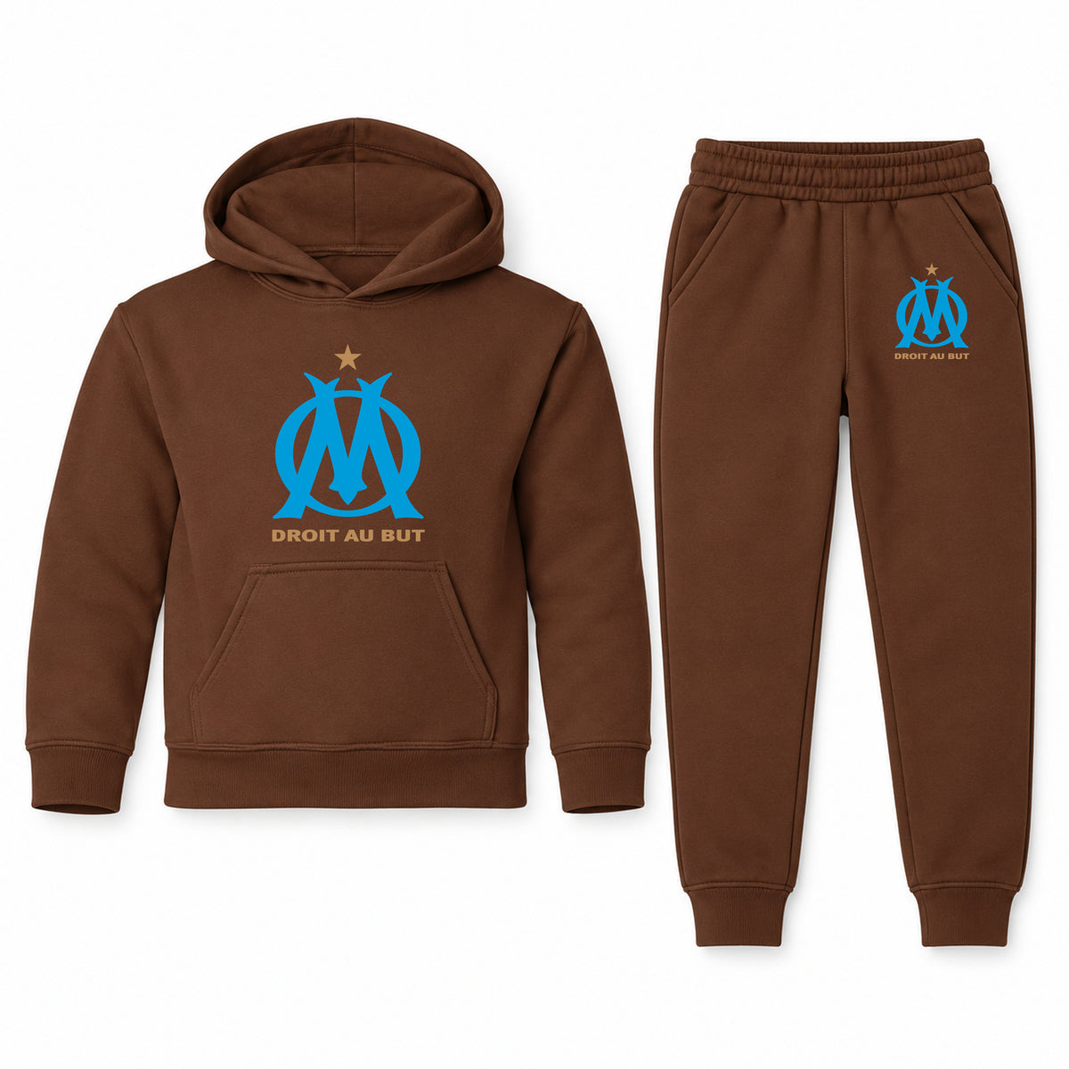 Olympique de Marseille FC youth hoodie jogger set, Brown, Youth Large ages 10–12