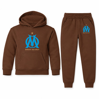 Olympique de Marseille FC youth hoodie jogger set, Brown, Youth Large ages 10–12