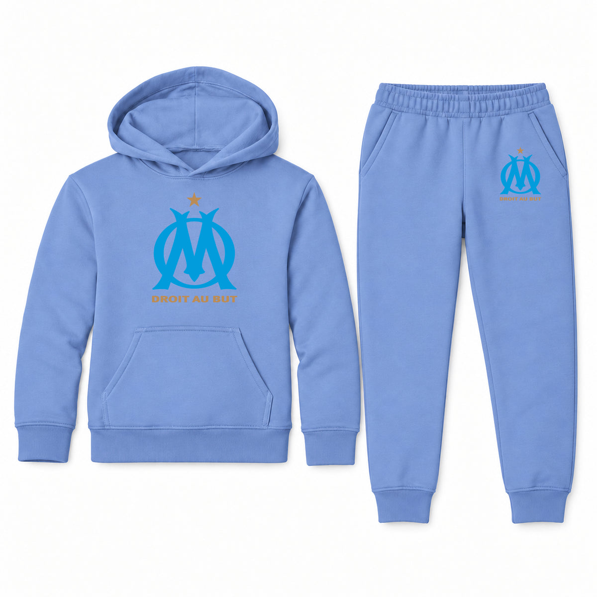 Olympique de Marseille FC youth hoodie jogger set, Carolina Blue, Youth Large ages 10–12