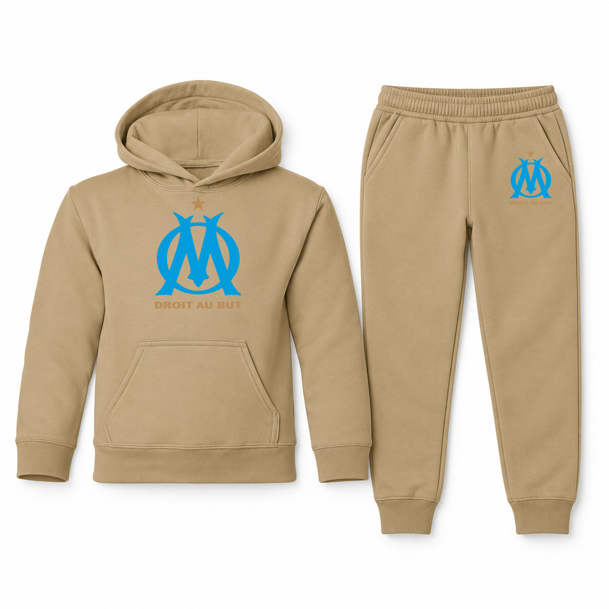 Olympique de Marseille FC youth hoodie jogger set, Khaki, Youth Large ages 10–12