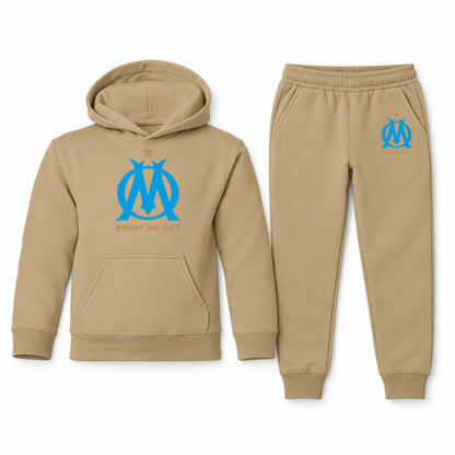Olympique de Marseille FC youth hoodie jogger set, Khaki, Youth Large ages 10–12
