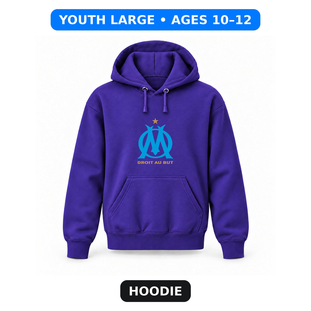 Olympique de Marseille FC - Youth Large Hoodie (Ages 10–12) | Color: Purple