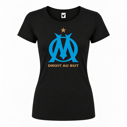 Women's Olympique de Marseille FC Round Neck T-Shirt — Black — original logo on current Drive garment