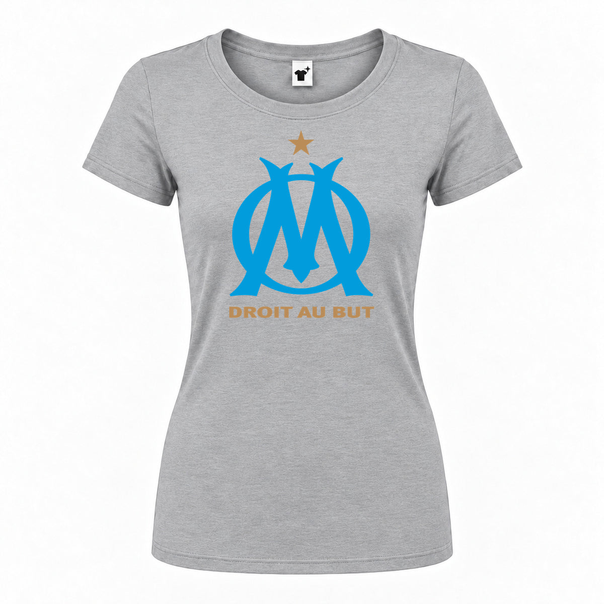 Women's Olympique de Marseille FC Round Neck T-Shirt — Grey — original logo on current Drive garment
