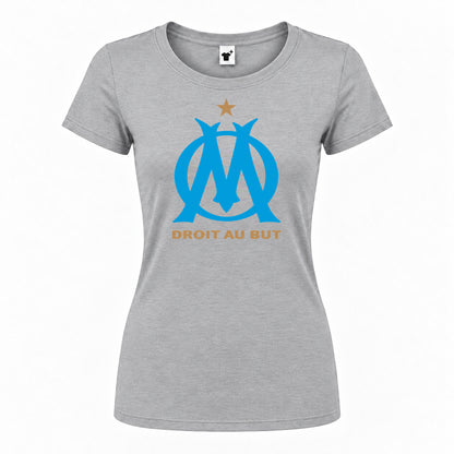 Women's Olympique de Marseille FC Round Neck T-Shirt — Grey — original logo on current Drive garment