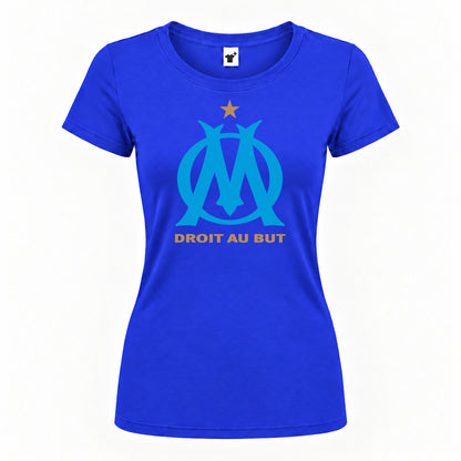 Women's Olympique de Marseille FC Round Neck T-Shirt — Royal Blue — original logo on current Drive garment