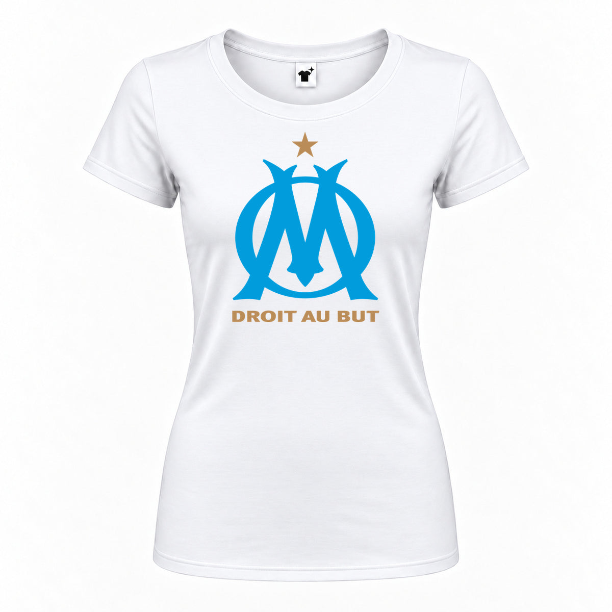 Women's Olympique de Marseille FC Round Neck T-Shirt — White — original logo on current Drive garment