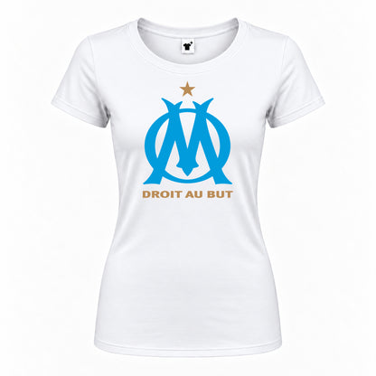 Women's Olympique de Marseille FC Round Neck T-Shirt — White — original logo on current Drive garment