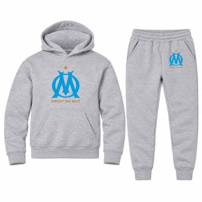 Olympique de Marseille FC youth hoodie jogger set, Sports Grey, Youth Large ages 10–12