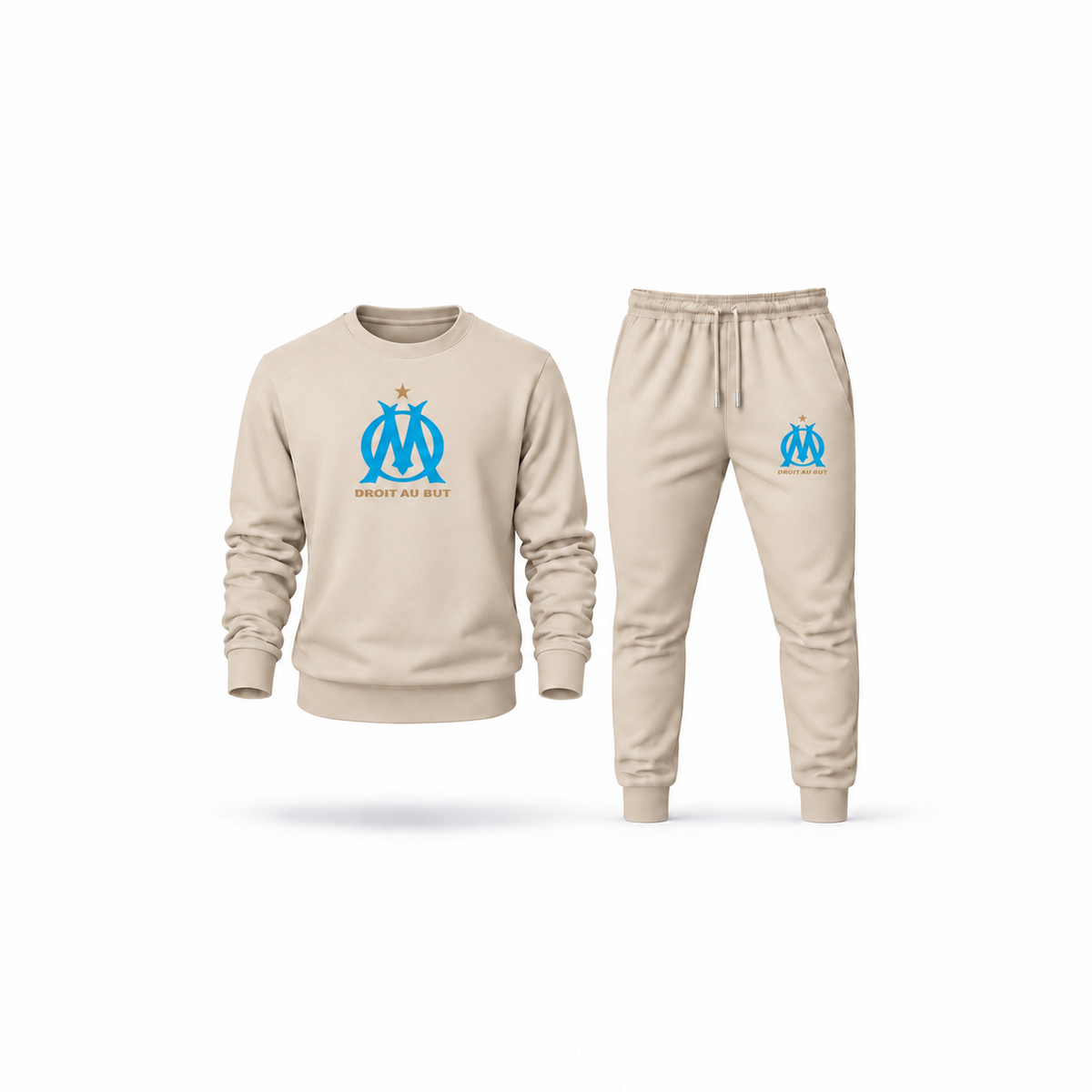 Men's Olympique de Marseille FC Sweatshirt Joggers Set | Color: Tan | Main