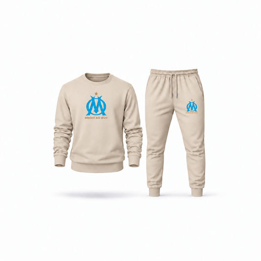 Men's Olympique de Marseille FC Sweatshirt Joggers Set | Color: Tan | Main