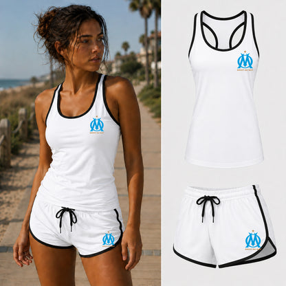 Women's Olympique de Marseille FC Tanktop and Shorts Set — White — original logo on current Drive garment