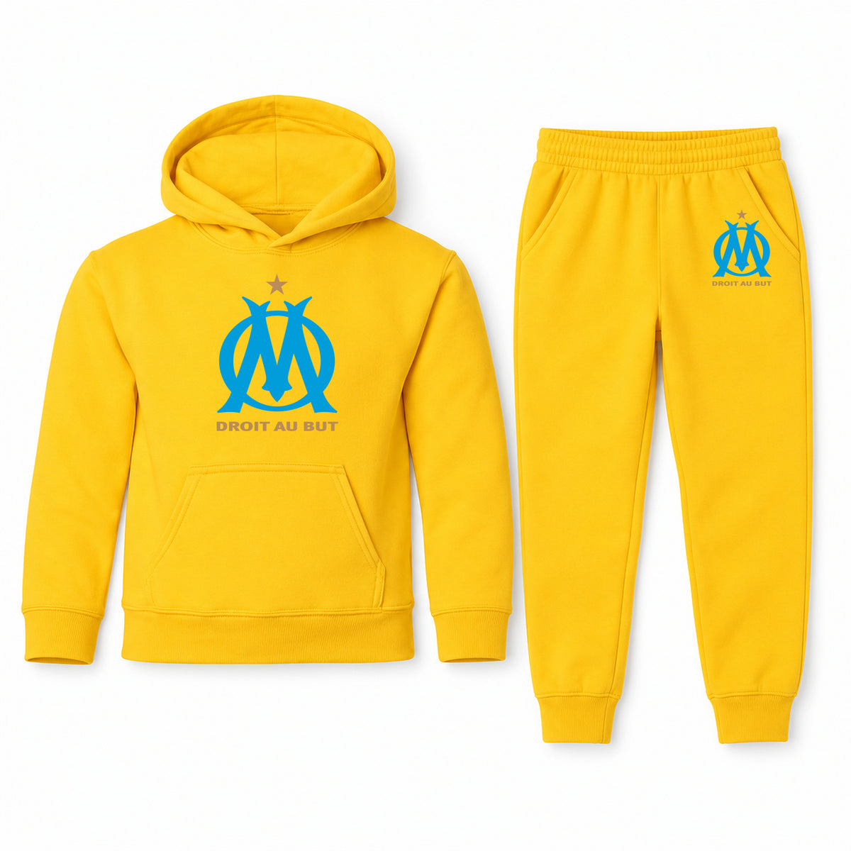 Olympique de Marseille FC youth hoodie jogger set, Yellow, Youth Large ages 10–12