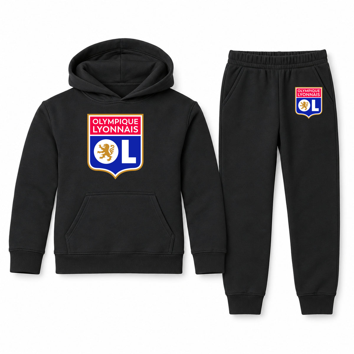 Olympique Lyonnais FC youth hoodie jogger set, Black, Youth Large ages 10–12