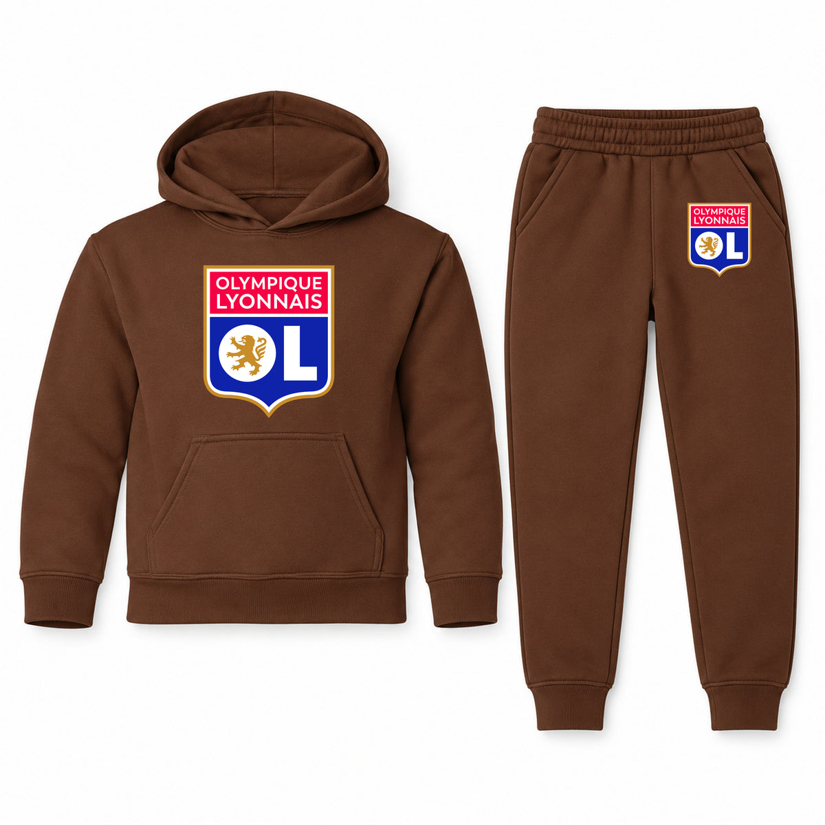Olympique Lyonnais FC youth hoodie jogger set, Brown, Youth Large ages 10–12