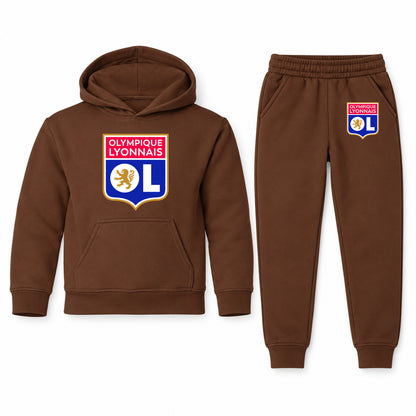 Olympique Lyonnais FC youth hoodie jogger set, Brown, Youth Large ages 10–12