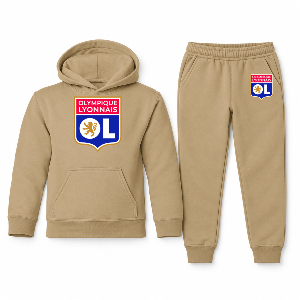 Olympique Lyonnais FC youth hoodie jogger set, Khaki, Youth Large ages 10–12