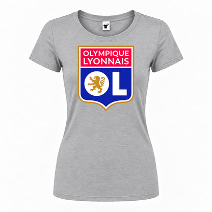 Women's Olympique Lyonnais FC Round Neck T-Shirt — Grey — original logo on current Drive garment
