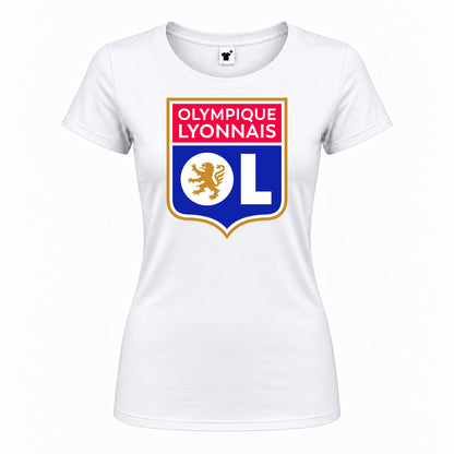 Women's Olympique Lyonnais FC Round Neck T-Shirt — White — original logo on current Drive garment