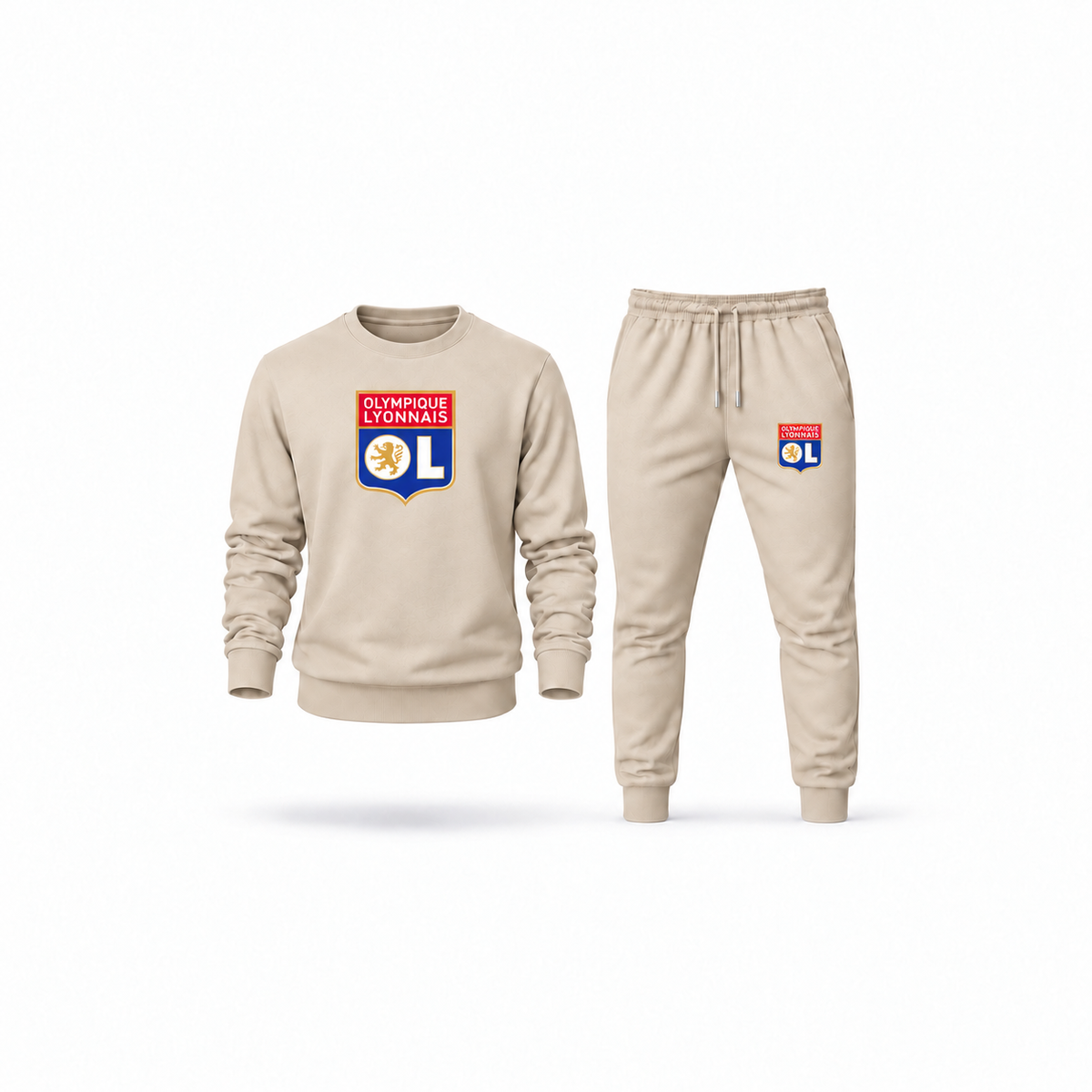 Men's Olympique Lyonnais FC Sweatshirt Joggers Set | Color: Tan | Main