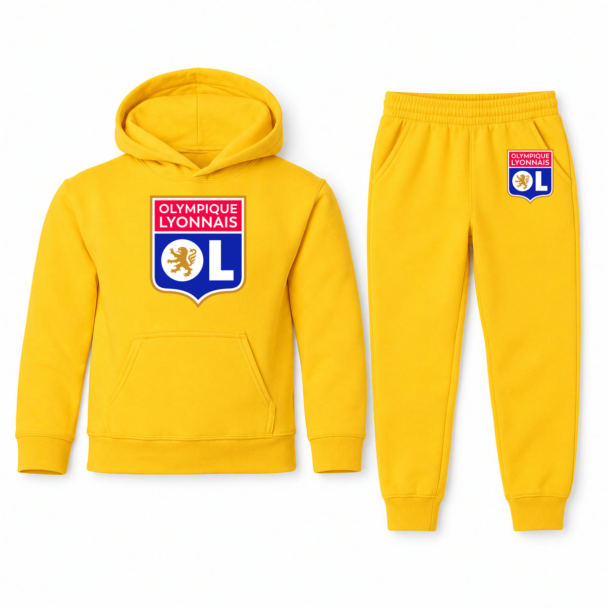 Olympique Lyonnais FC youth hoodie jogger set, Yellow, Youth Large ages 10–12