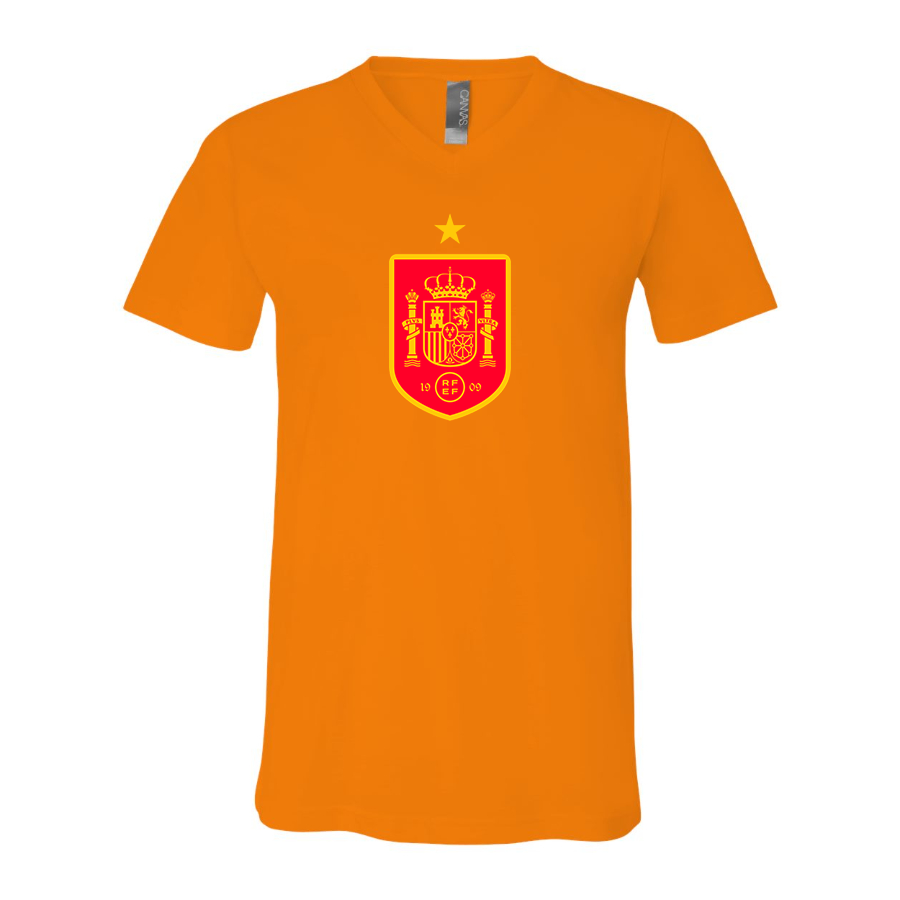 Men’s Spain Red Logo National Soccer Team   - BELLA + CANVAS - Jersey V-Neck Tee - 3005