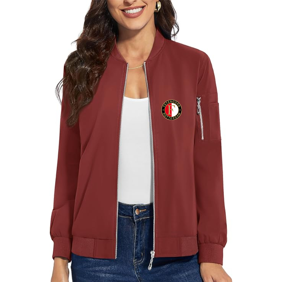 Women's  Feyenoord FC - Premium Bomber Jacket with Polished Detailing and Functional Sleeve Pocket - Modern Luxury Outerwear