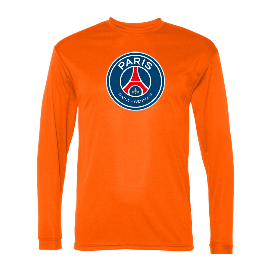 Men's Paris Saint-Germain Soccer Performance Long Sleeve T-Shirt | Color: Orange | Original artwork on Drive garment