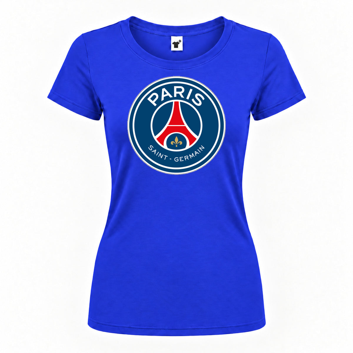 Women's Paris Saint-Germain Soccer Round Neck T-Shirt — Royal Blue — original logo on current Drive garment