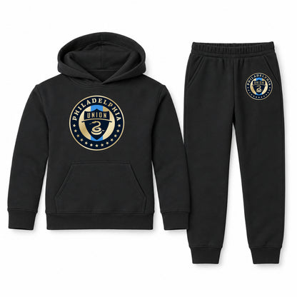 Philadelphia Union FC youth hoodie jogger set, Black, Youth Large ages 10–12