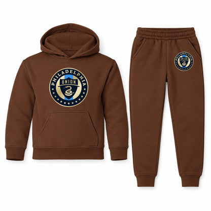 Philadelphia Union FC youth hoodie jogger set, Brown, Youth Large ages 10–12