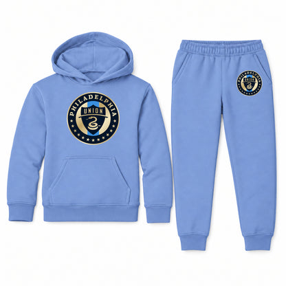Philadelphia Union FC youth hoodie jogger set, Carolina Blue, Youth Large ages 10–12
