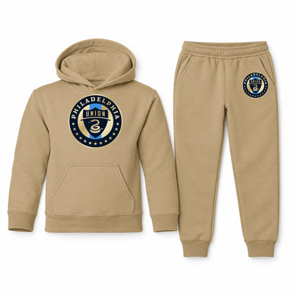 Philadelphia Union FC youth hoodie jogger set, Khaki, Youth Large ages 10–12