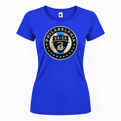 Women's Philadelphia Union FC Round Neck T-Shirt — Royal Blue — original logo on current Drive garment