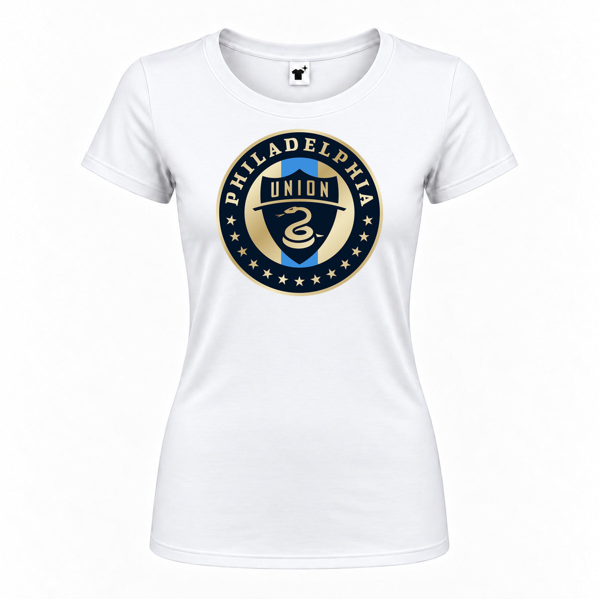 Women's Philadelphia Union FC Round Neck T-Shirt — White — original logo on current Drive garment