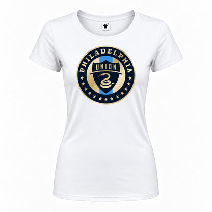 Women's Philadelphia Union FC Round Neck T-Shirt — White — original logo on current Drive garment