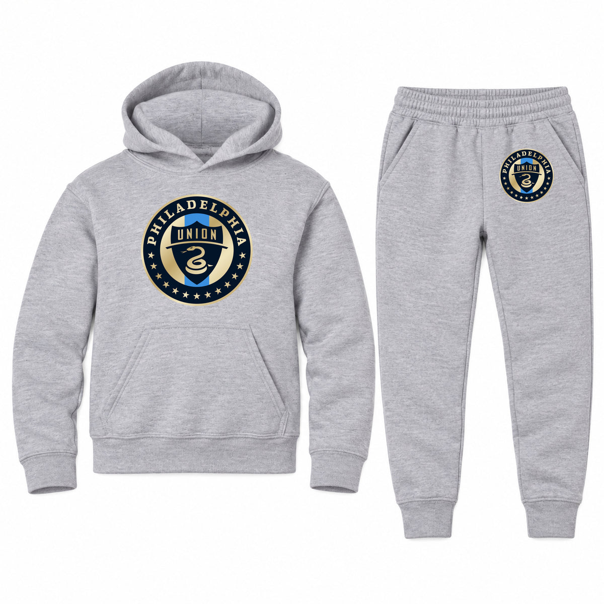 Philadelphia Union FC youth hoodie jogger set, Sports Grey, Youth Large ages 10–12