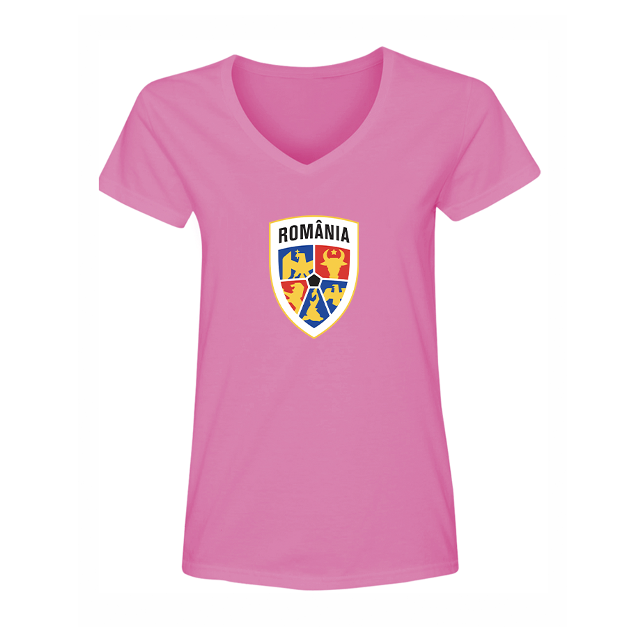 Women's Romania National Soccer Team V-Neck T-Shirt