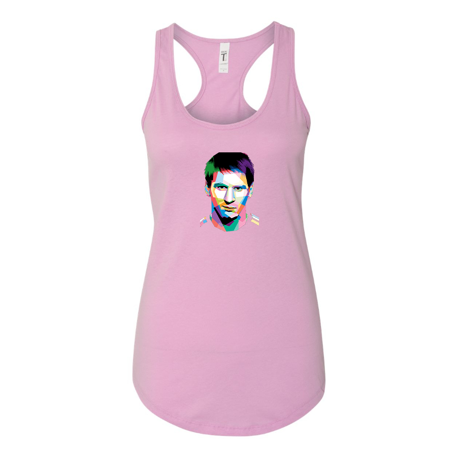 Women's Lionel Messi Face Art Soccer Racerback Tank Top