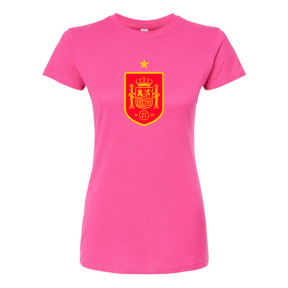 Women's Spain Red Logo National Soccer Team Round Neck T-Shirt