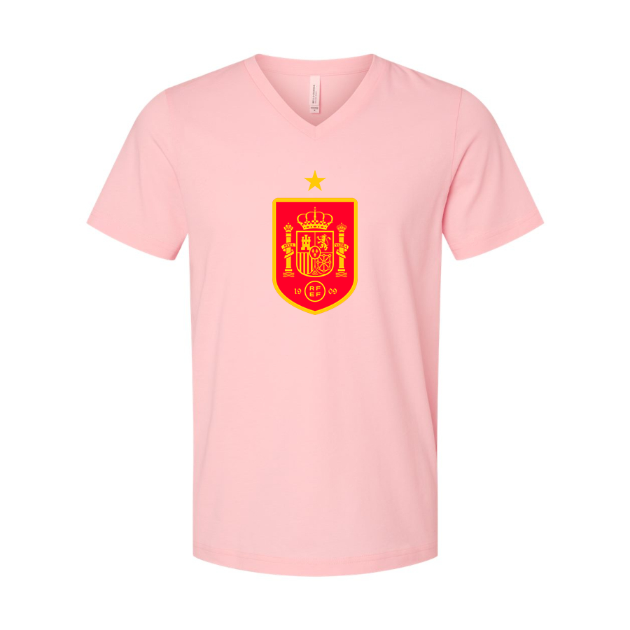 Men’s Spain Red Logo National Soccer Team   - BELLA + CANVAS - Jersey V-Neck Tee - 3005